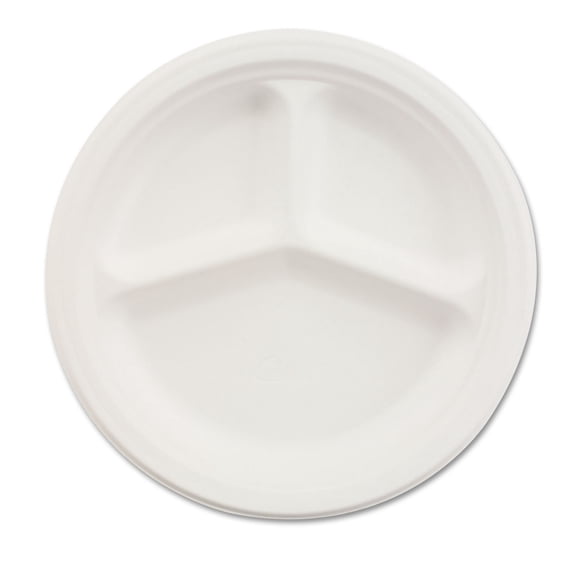 Paper Dinnerware 3-Comp Plate, 10 1/4" dia, White, 500/Carton