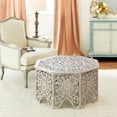 thumbnail image 3 of DecMode 33" x 18" Light Gray Wood Handmade Intricately Carved Floral Coffee Table with Hollow Interior, 1-Piece, 3 of 13