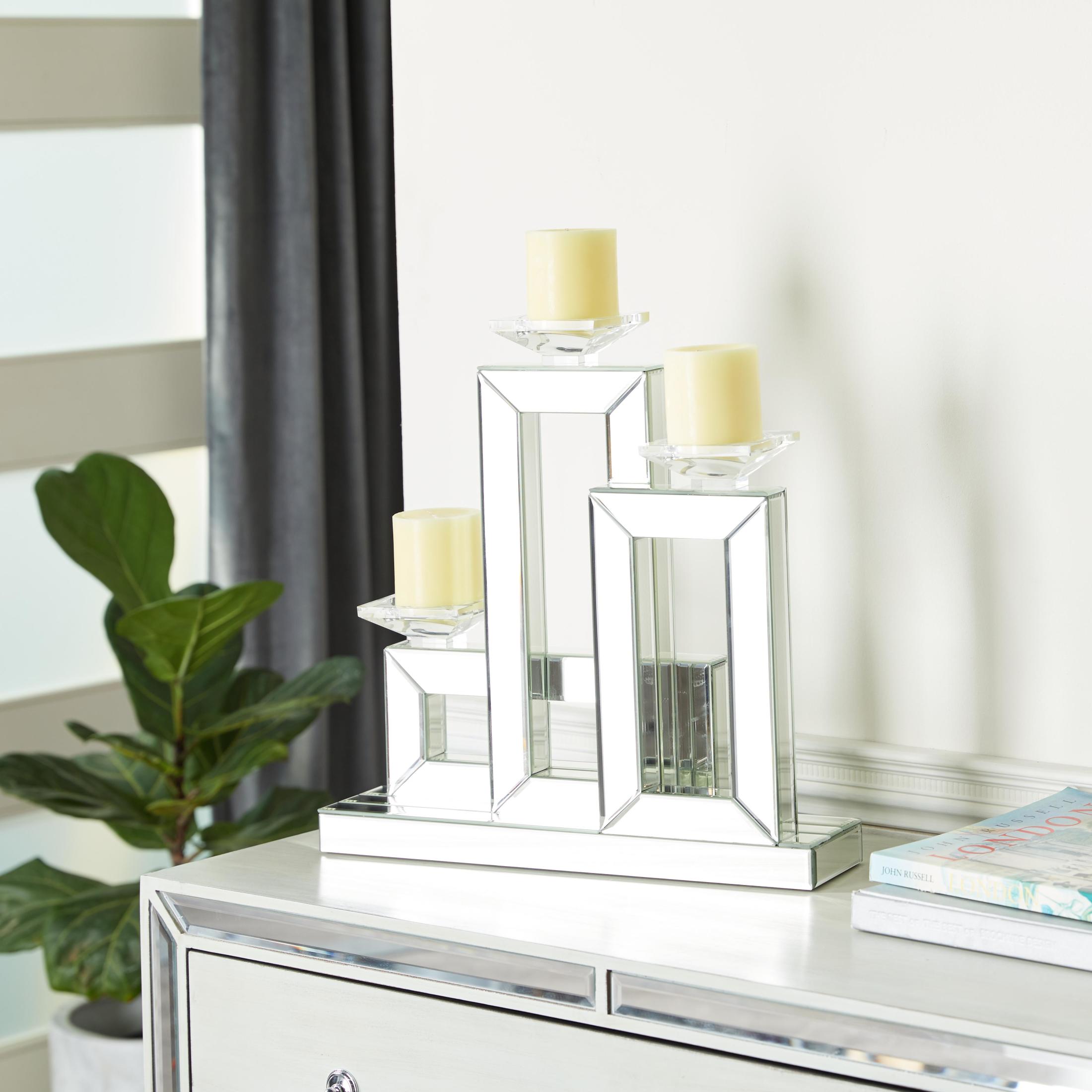 DecMode 3 Holder Silver Wood Candelabra