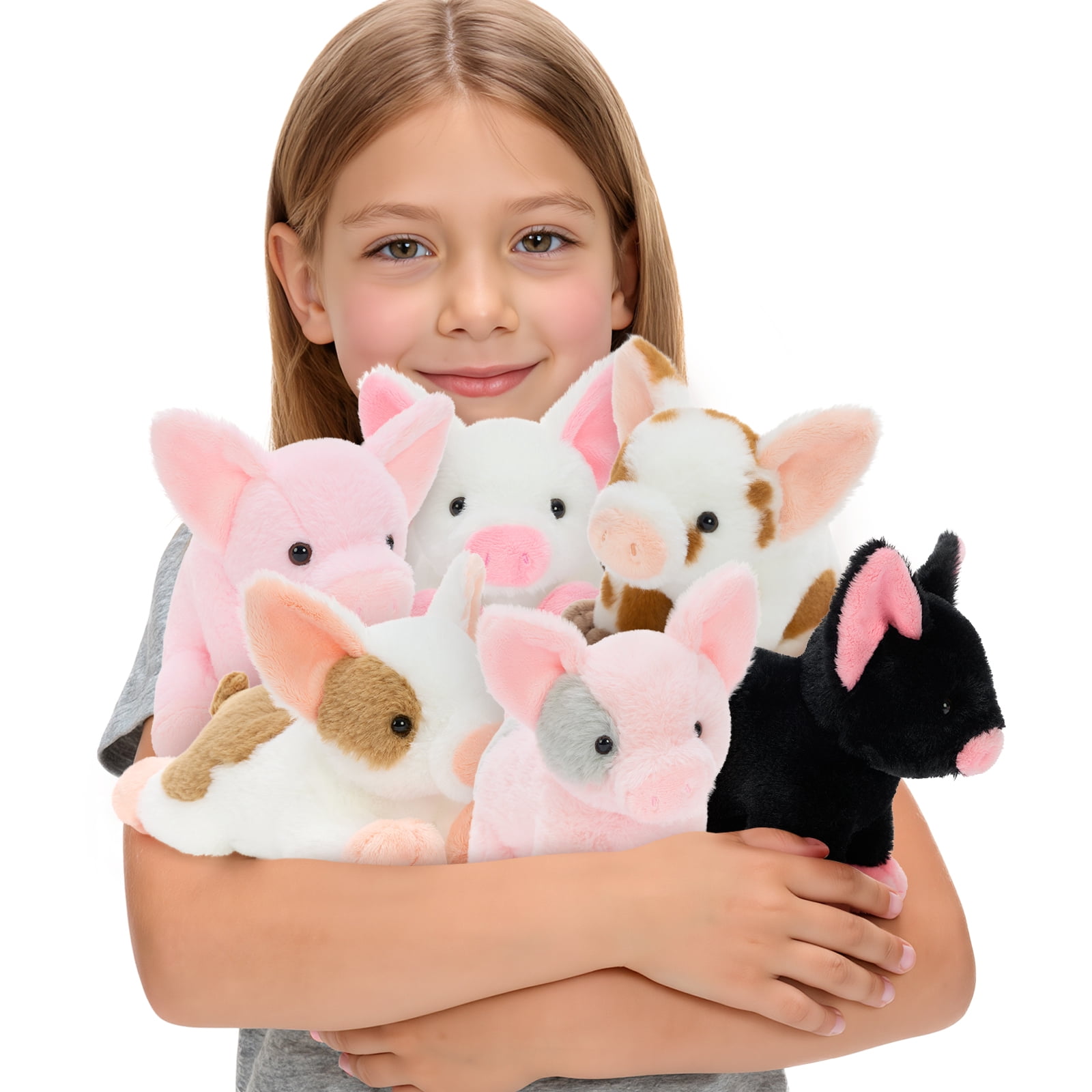 MaoGoLan 6 Pcs Mini Pig Stuffed Animals Set 10'' Cute Stuffed Pig Bulk Plush Toy