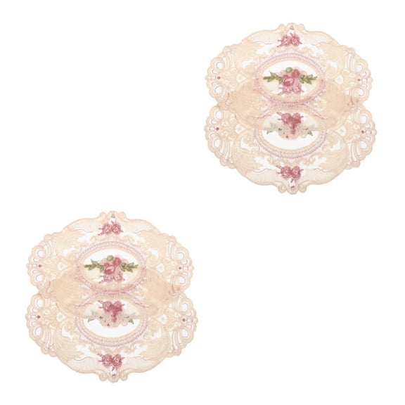 Worgeous 4 pcs  Lace Place Mat Doily Embroidered Table Mat Retro Flower Placemats Lace Oval Doilies For Desk Lace Glass Bowl Dish Dining Table Mats