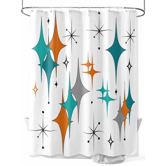 Shower Curtain Mid Century Geometric Shower Curtains for Bathroom, Waterproof Polyester Shower Curtain Set with Hooks, Stall Long Size 54"x78" Orange