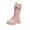 Pink, variant on Kids Girls Leather Knee High Boots Comfortable Lace Up Platform Combat Boots Wide Toe Box Non Slip Riding Booties Pink Size 1 Big Kids