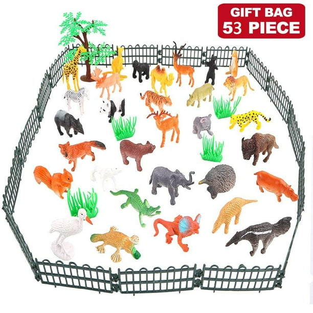 53 pièces Mini Jungle Animal jouet ensemble faune animaux sauvages modèles  enfants éducation précoce apprentissage jouet cadeau 