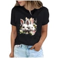 thumbnail image 2 of Tops de Cuello Alto para las Mujeres Amante Impreso Camiseta Cuello Redondo Manga Corta, Poliéster Spandex, 2 of 7
