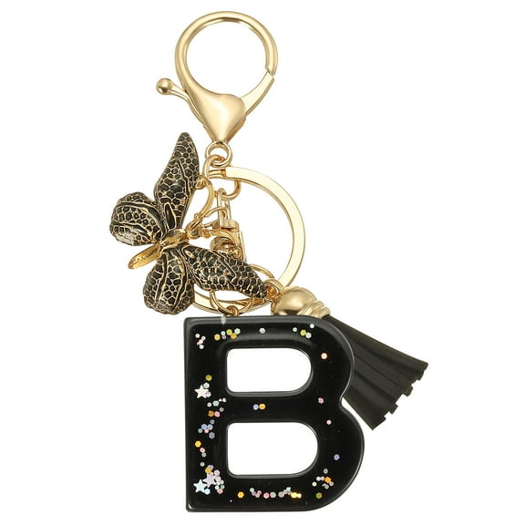 Uxcell Alphabet Initial Letter Keychain, Resin Cute Keychains with Tassel Butterfly Letter Pendant Charm, Letter B