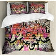 thumbnail image 1 of Urban Graffiti Queen Size Duvet Cover Set, Wild Style Complex Creative Surreal Worlds of Graffiti Comics and Paintings, Decorative 3 Piece Bedding Set with 2 Pillow Shams, Multicolor, by Ambesonne, 1 of 3