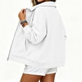 thumbnail image 5 of Full Zip Up Sweatshirt Women No Hood - Oversized Loose Casual Long Sleeve Collared Jacket 2026 Fall Winter Clothes, White, M, 5 of 6