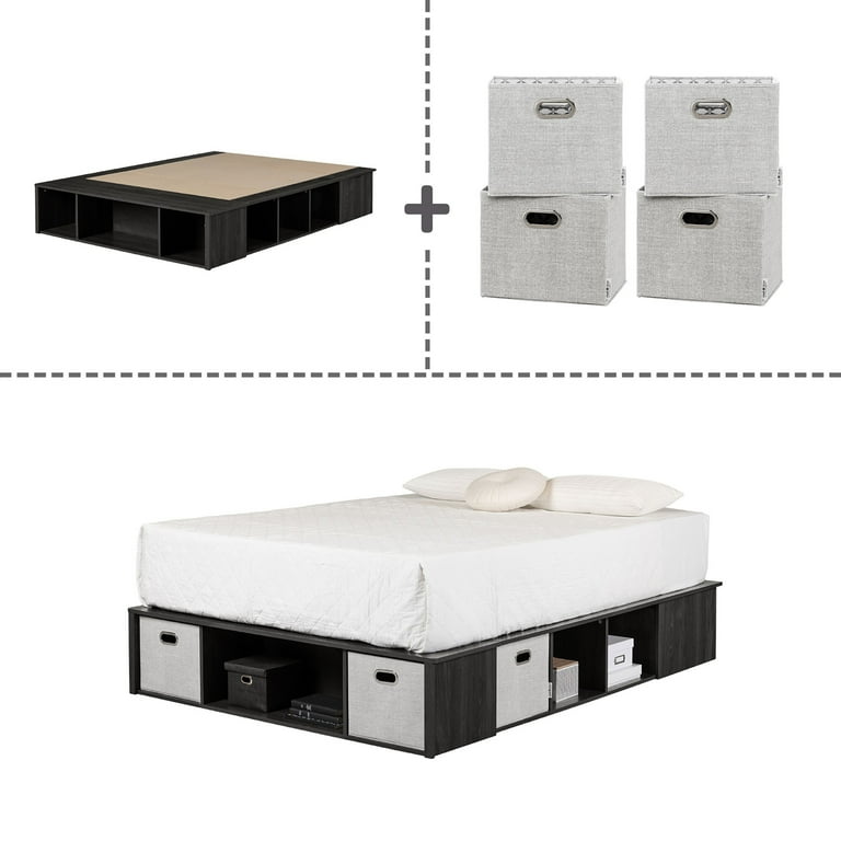 South Shore Flexible Contemporary Platform Bed with Storage and Baskets Queen Gray Oak