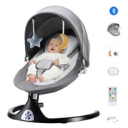 G TALECO GEAR Baby Swing for Infants, Electric Baby Bouncer with 5 Speeds, Portable Baby Rocker for Indoor and Outdoor, Bluetooth Remote Control, Gray
