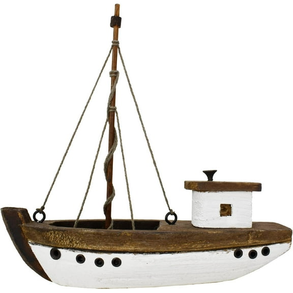 Wood Sailboat Decor Nautical Decoration for Home, Vintage Sail Boat Figurine Boat Model Ship Rustic Beach Ocean Theme Tabletop Decor for Bathroom Living Room Party Decor