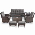 thumbnail image 2 of Outdoor Sectional Furniture Sets,7PCS Patio Wicker Swivel Rocking Sets with 43" Fire Pit Table,Outdoor Rattan Conversation Set with Ottomans and Side Table,Gray Cushions, 2 of 13