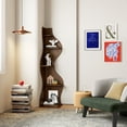 thumbnail image 5 of Yowos Corner Shelf, 5 Tier Walnut Bookcase Modern Wavy Wall Bookshelf Small Storage Rack Stylish Accent for Small Space, Plant Stand, 5 of 9