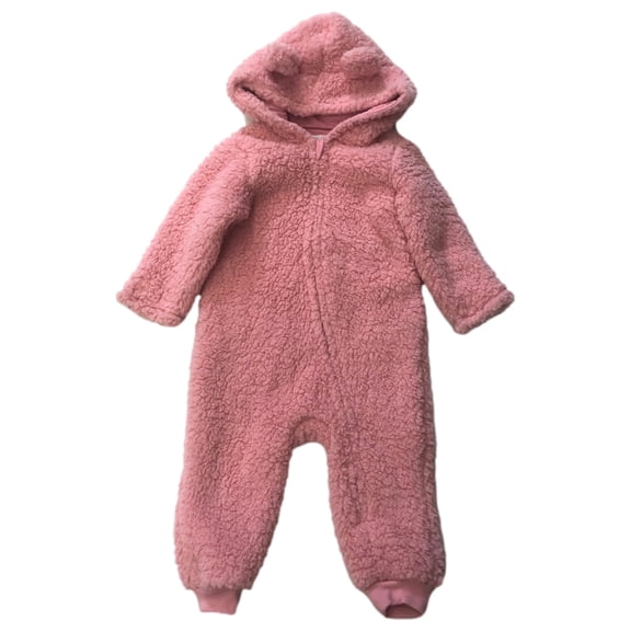 Infant Girls Plush Sherpa Pink Hoodie Coverall Pram Snow Suit 12 Months