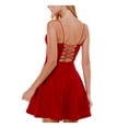 thumbnail image 2 of CITY STUDIO Womens Red Pocketed Zippered Lace Up Back Sleeveless V Neck Short Party Fit + Flare Dress Juniors 13, 2 of 3