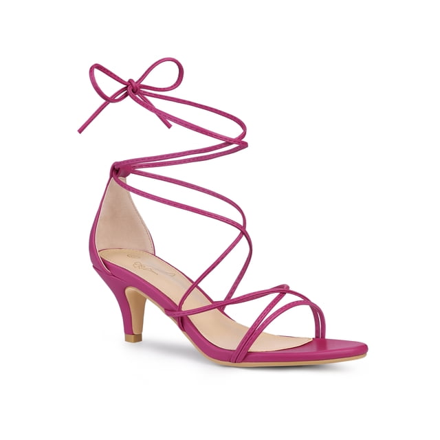 BLISSFUL STEP Sandales à Lacets à Petit Talon à Brides pour Femmes Rose Vif (Taille 6)