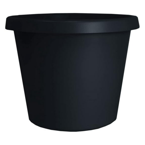 12 Inch Round Plastic Plant Pot - Prima Planter with Rolled Rim, Durable Indoor Outdoor Flower Container, Black