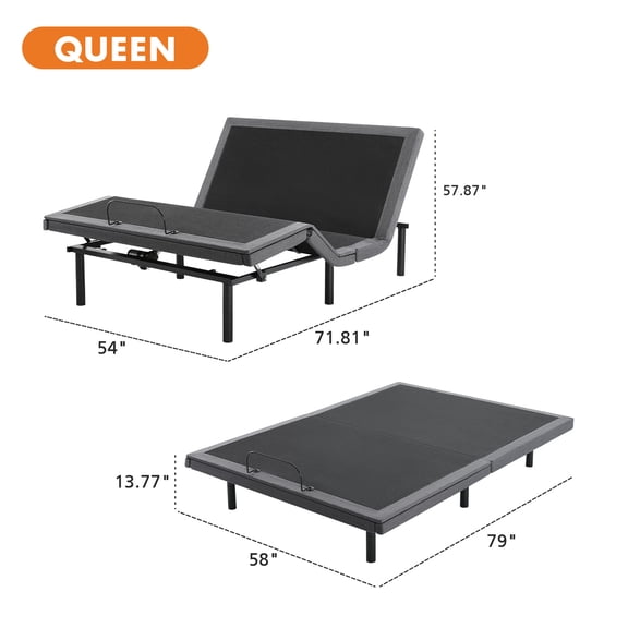 LIFERECORD Queen Electric Bed Frame Zero Gravity Wireless Remote Adjustable Head Foot 2 USB Ports Black