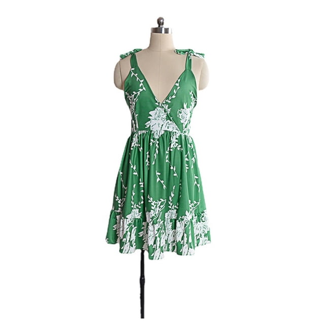 Vestido casual con volantes y correa de espagueti ajustable con cuello cruzado floral de verano para mujer Adepaton BST2000102-3