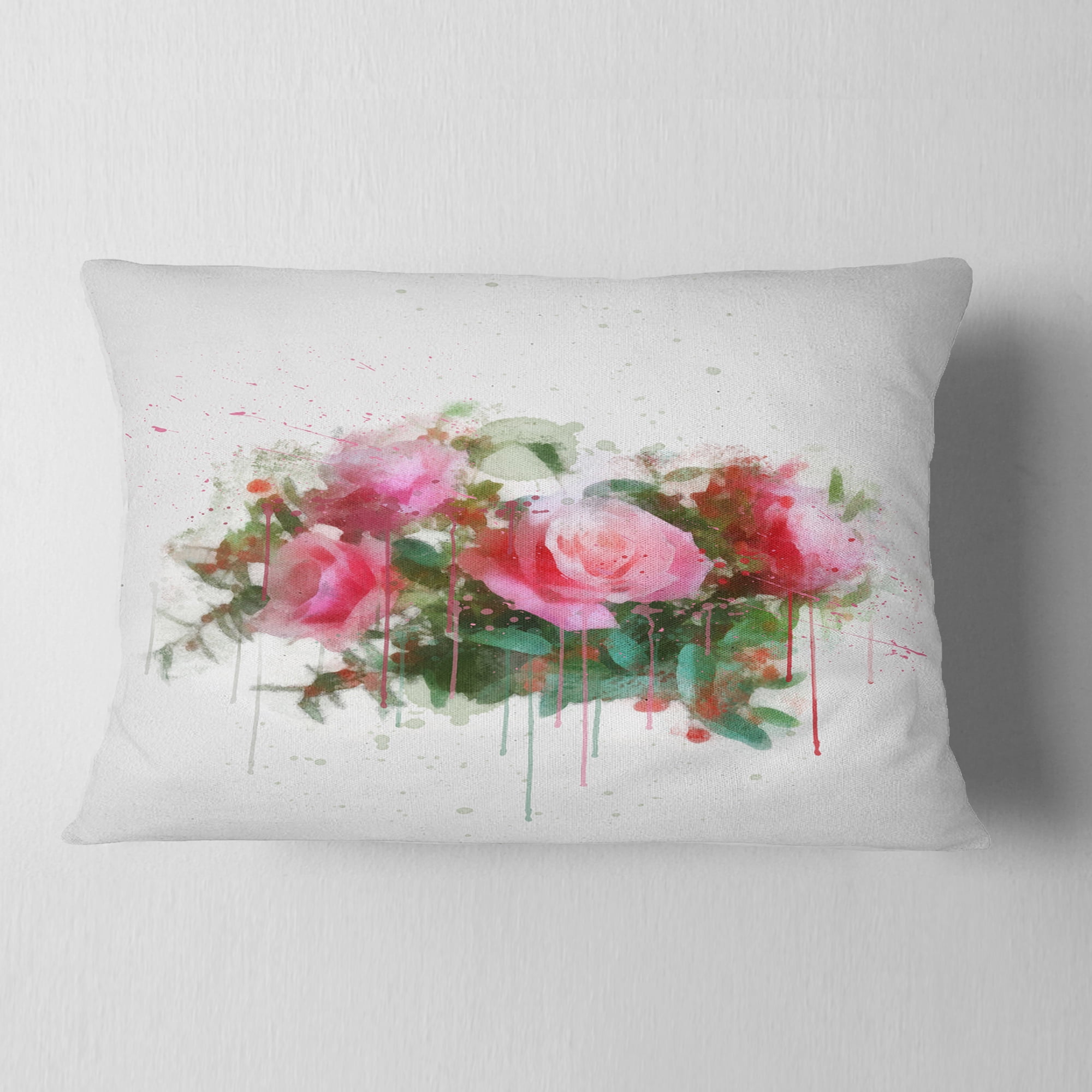 Designart Bunch of Pink Roses Watercolor - Flower Throw Pillow - 12x20