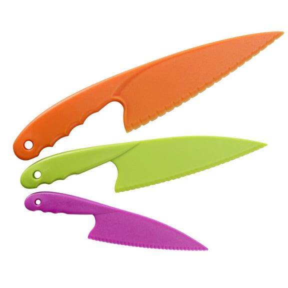Happon 3 Pcs Kids Plastic Knife Set, 3 Sizes Knife Safety Cooking Chef Knives for Fruit Lettuce Vegetable Salad Bread