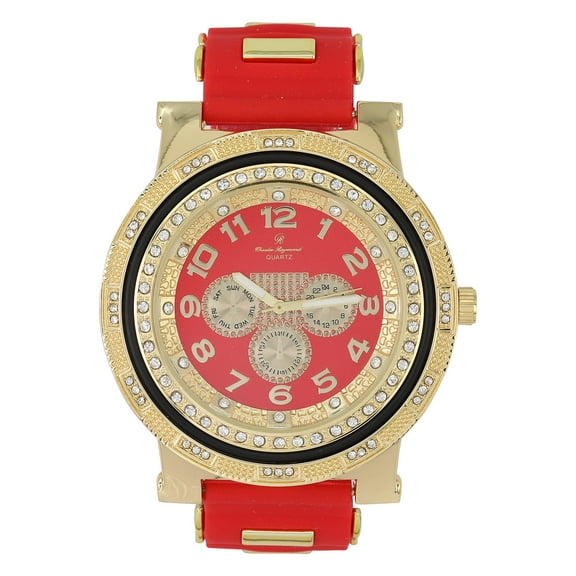 Iced Oversized Hip Hop Bullet Rubber Band Mens Watch, That Shows Your Lust for Life - GJM (ST10411 Blood Red)