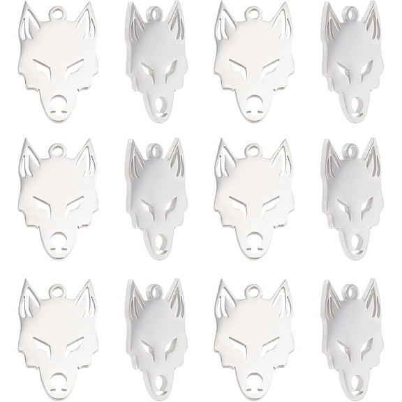 DIY 20pcs Wolf Pattern Charms Stainless Steel Pendants Metal Animal Charm for Bracelets Necklaces Jewelry Making Stainless Steel Color Hole 1.4mm DIY