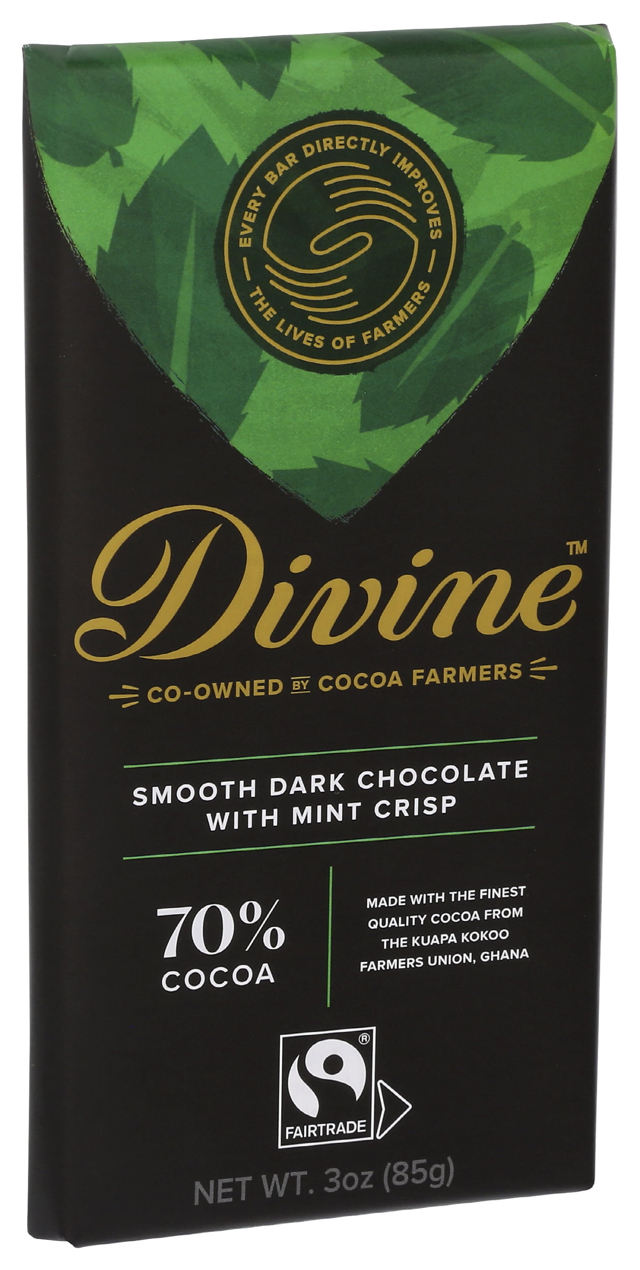 (Pack of 12), Divine Chocolate 70% Dark Chocolate with Mint Crisp, 3 oz