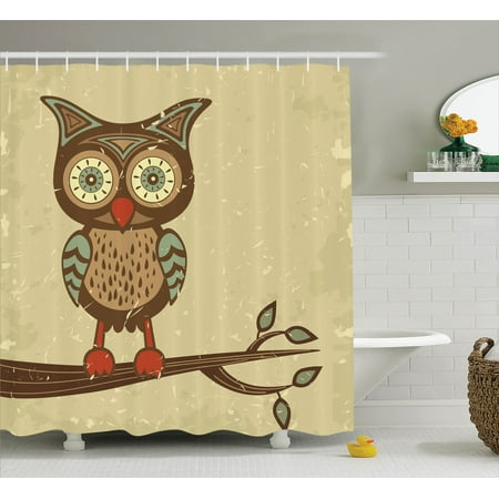 Owls Home Decor Shower Curtain Set Cute Owl Sitting On Branch Owls Home Decor Shower Curtain Set Cute Owl Sitting On Branch Eyesight Animal Humor Pastel