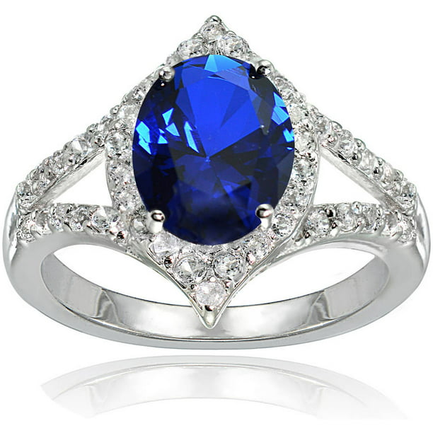 Created Blue Sapphire and White Topaz Sterling Silver Oval Fashion ...