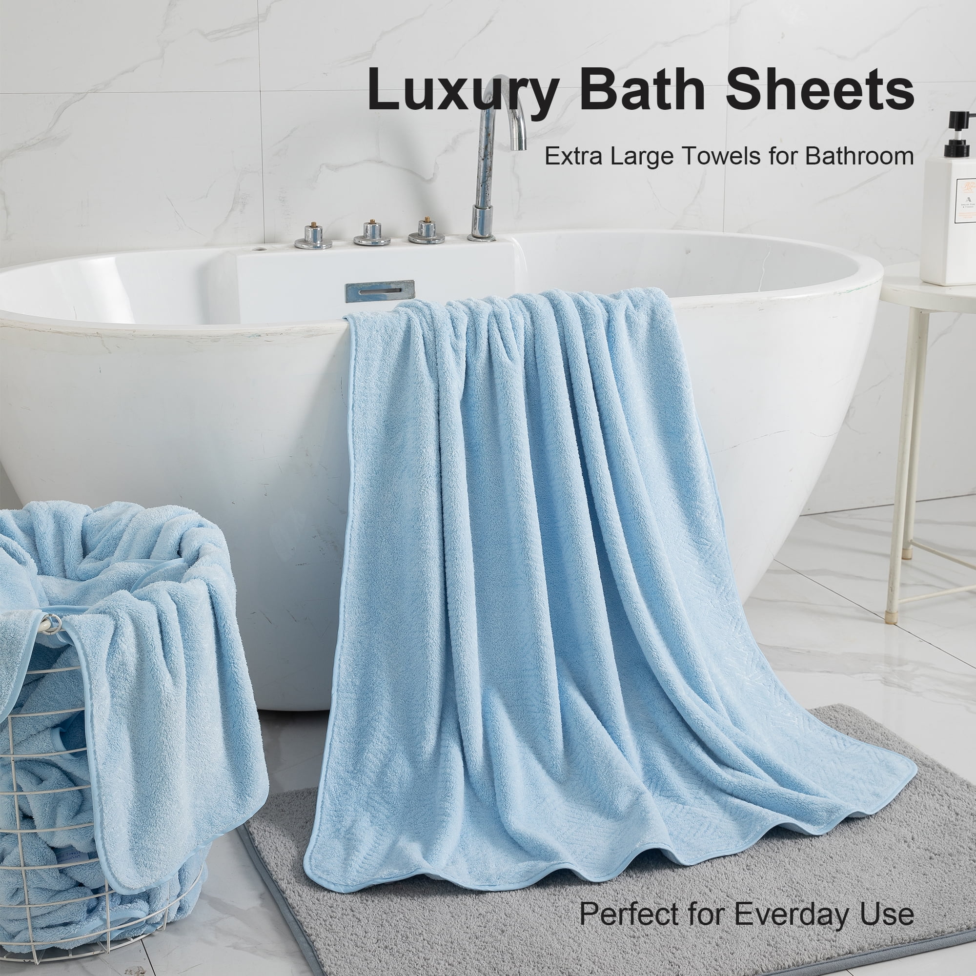 Green Essen 8 Pieces Extra Large Bath Towel Set 35"x 70" Highly Absorbent Quick Dry Bath Sheets 600 GSM Bath Towel Clearance Oversized Soft Shower Towels for Bathroom Spa Hotel Gym(Blue)
