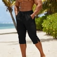 thumbnail image 6 of Hurxie Men's Linen Capri Pants Casual Lightweight 3/4 Baggy Pants Drawstring Elastic Waist Beach Yoga Pants with Pockets Black,M, 6 of 7