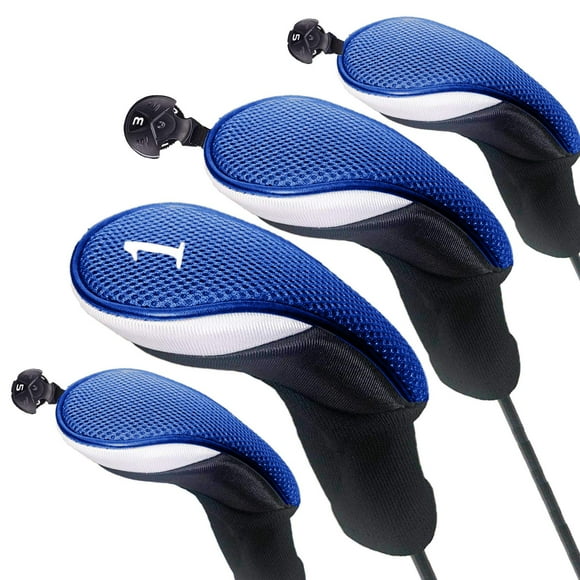 FINGER TEN Golf Club Head Covers Woods Driver Fairway Hybrid 3/4/5 Set, Headcovers Men 1 3 5 7 X Interchangeable Number Tag, Fit All Wood Clubs (4 Pack-Blue(1D+1F+2H))