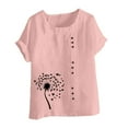 thumbnail image 4 of Lydiaunistar Womens Spring Tops Plus Size Casual Printed Short Sleeve Button Blouse Round Neck T-Shirt Lightweight Polyester Pink, 4 of 4