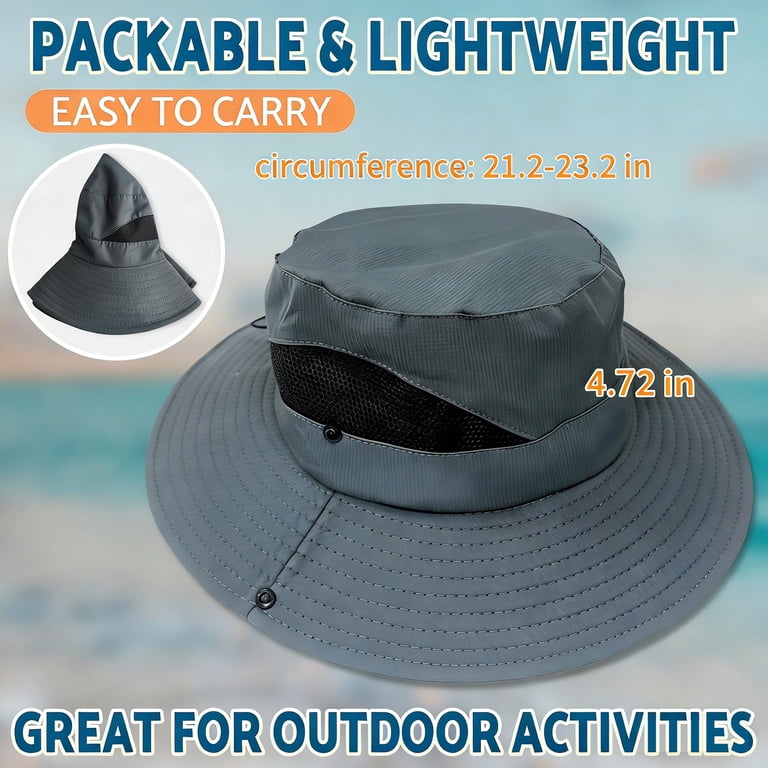Unisex Roll-Up Brim Sun Hat, UPF 50+ Wide Brim Mesh Hat with 