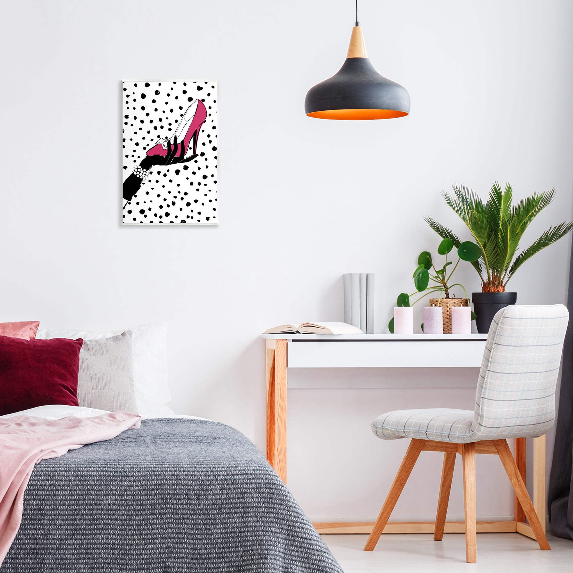 Stupell Industries Pink Shoe with Dots Beauty & Fashion Painting Unframed Art Print Wall Art, 13 x 19