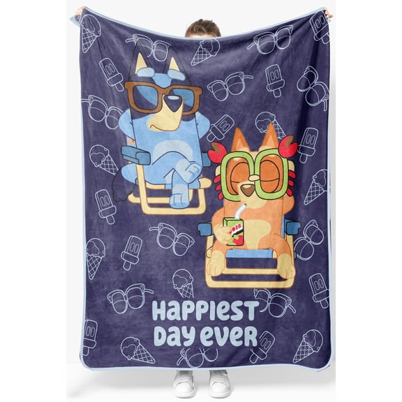 Jay Franco Kids Plush Throw Blanket – Soft & Comfy Throw for Couch or Bed – Cozy Home Décor for Living Room & Bedroom, Blue - Bluey, 46x60 - Throw Blanket