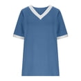 thumbnail image 6 of Pxxlle Short Sleeve Tops for Women Fashion Color Block Graphic Tees Loose Fit Summer V Neck T Shirts for Beach Vacation Blue XXL, 6 of 10