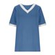 thumbnail image 5 of Mujeres Tops Casual Color Bloque Manga Corta V Cuello Blusa Moda Verano Primavera Respirable, 5 of 9