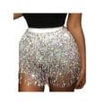 thumbnail image 3 of Women Sequin Tassel Tutu Skirt Rave Fringe Belly Dance Hip Scarf Wrap Skirt Club Mini Skirt Green, 3 of 6