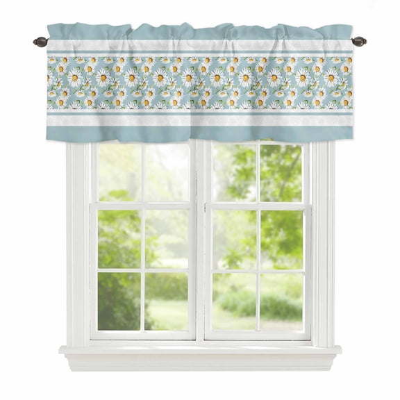 Valance Curtains for Windows Blue Daisy Kitchen Curtians Window Treatment Watercolor Flowers Topper Curtain Rod Pocket Valances for Kitchen Bathroom Living Room 42x12in