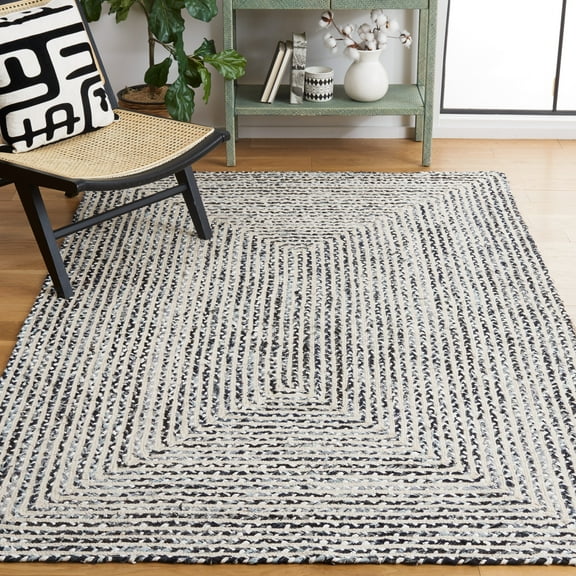 SAFAVIEH Braided Anabella Bordered Cotton Reversible Area Rug, Black/Navy, 5' x 8'