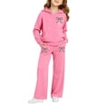 thumbnail image 4 of CPNG Toddler Girls Sportswear Set Teen Girls Long Sleeve Bow Print Hoodie Sweatshirt and Sweatpant 2 Pcs Outfits Set(Pink,11-12 Years), 4 of 8