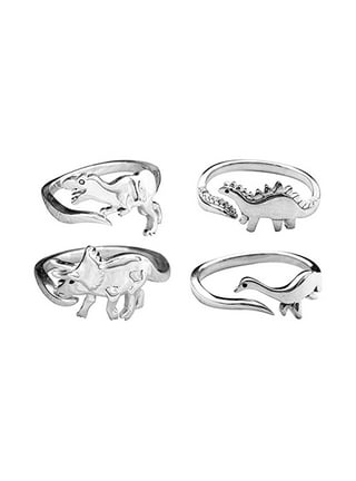 2pcs T-Rex Dinosaur Couple Engagement Rings Stainless Steel Can Adjustable for Men Women Jewelry, Adult Unisex, Silver