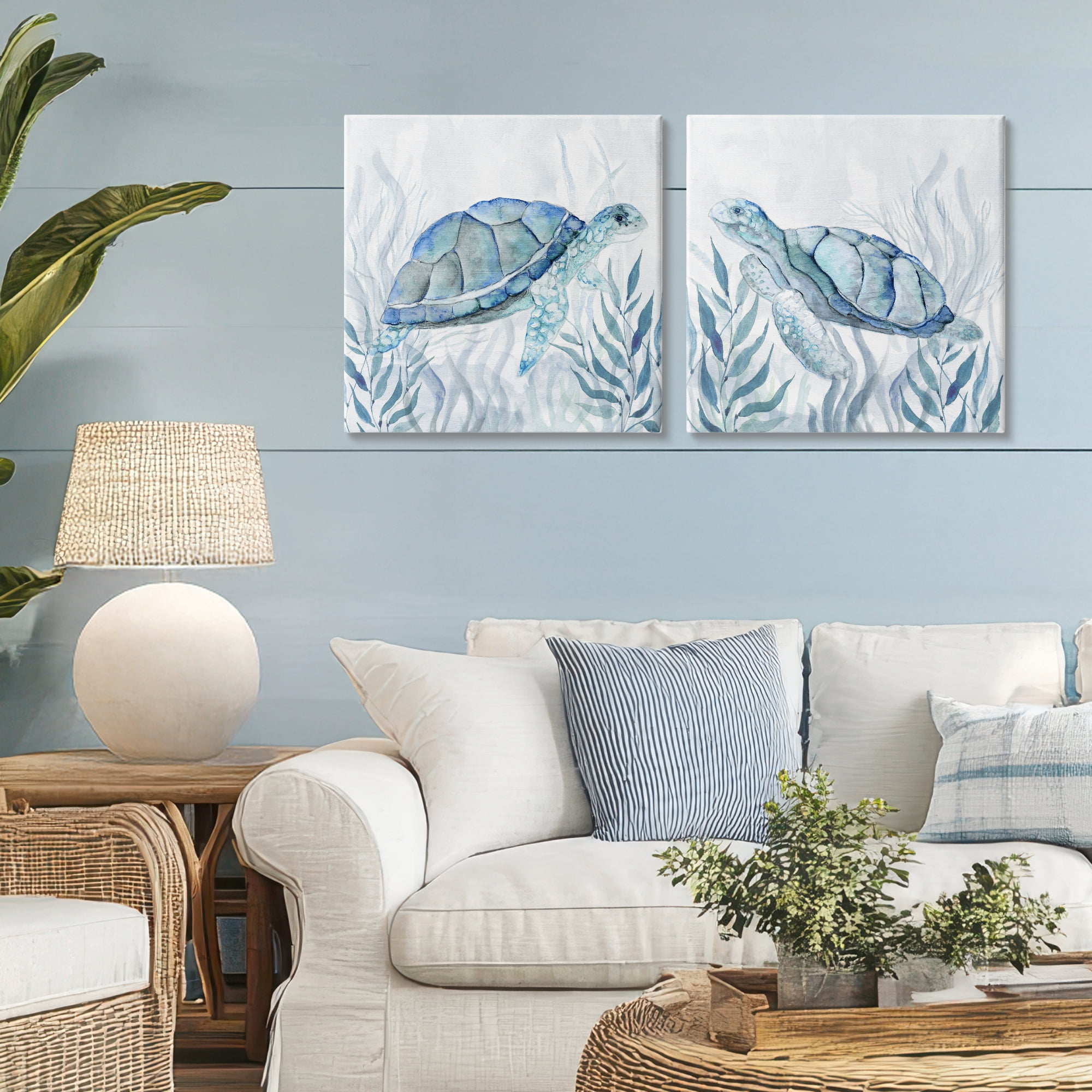 Stupell Industries Subtle Smiling Sea Turtles 2 Piece Canvas Wall Art Set, design by Janet Tava