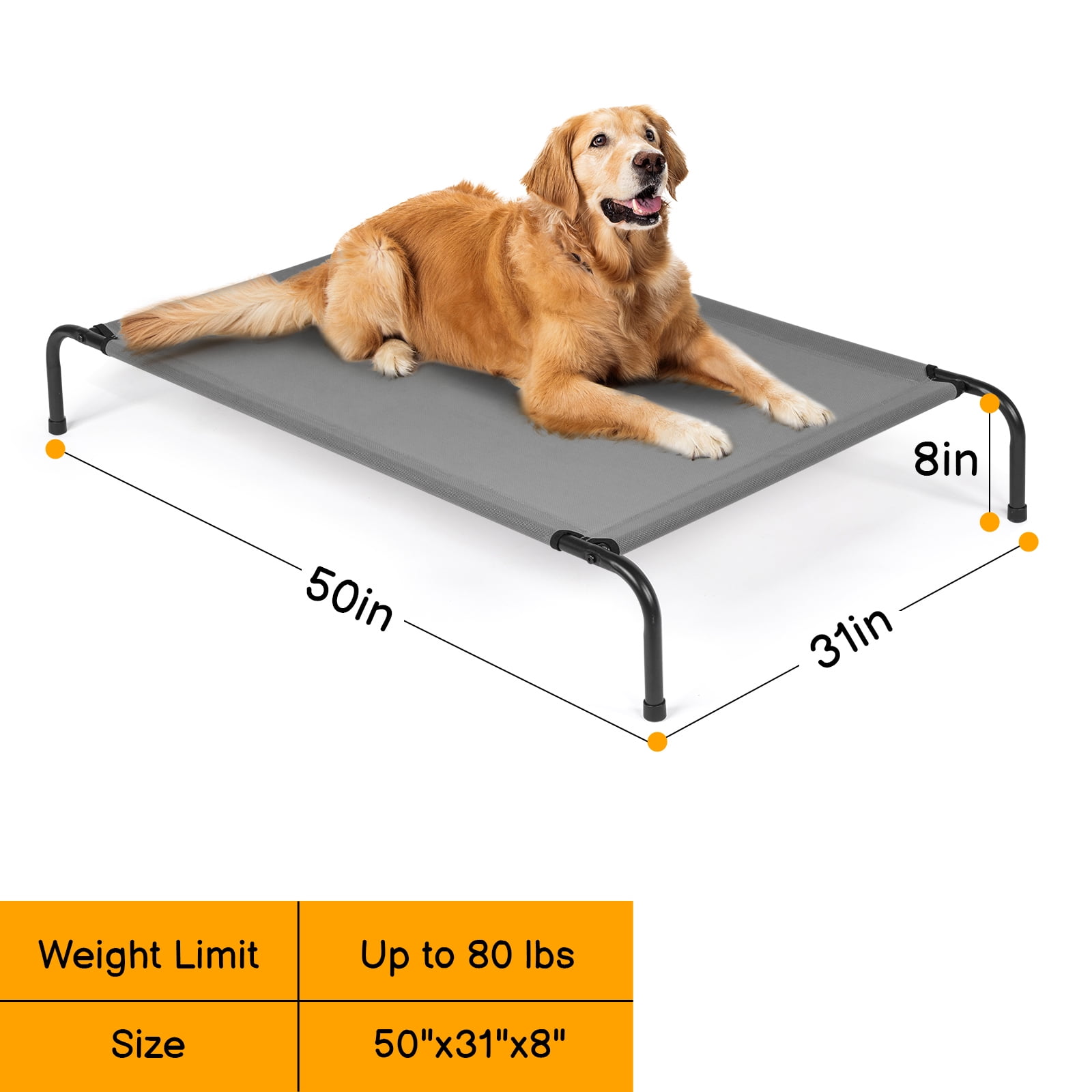 ZephyPaws 50" Elevated Dog Bed, Raised Pet Cot with Steel Frame, Cooling Mesh Lounger for Dogs up to 80 lbs, Gray