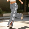 thumbnail image 5 of Lace Side Stripe Sweatpants for Women Ghalytn Drawstring Wide Leg Pants - Loose Casual Trousers with Side Pockets and Split Hem, 5 of 8
