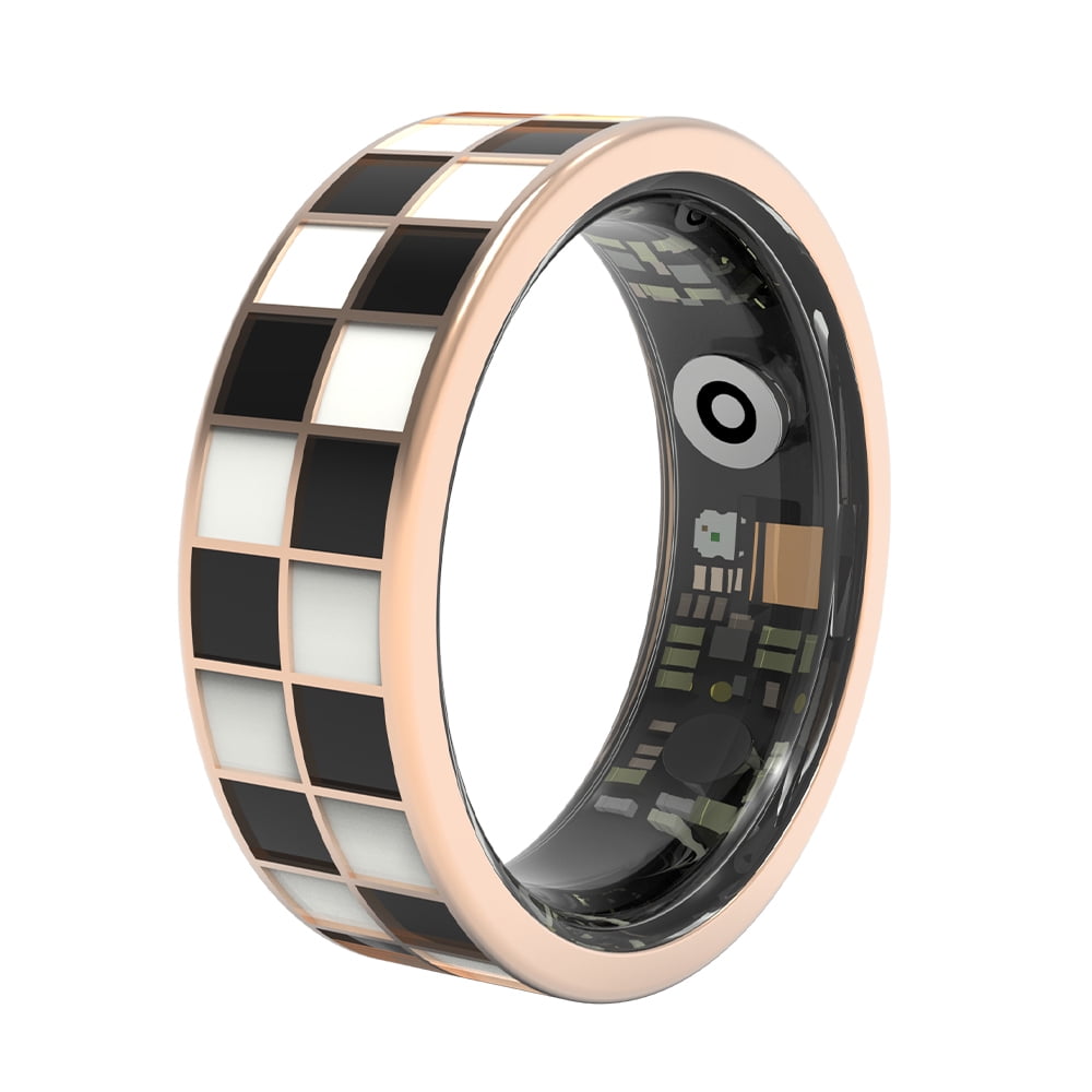 Vintage Checkerboard Design Health Tracking Ring, Suitable for Both Men and Women, 5ATM Waterproof, Activity/Sleep/Temperature Monitoring, Family Care Mode, Compatible with Android and iOS.