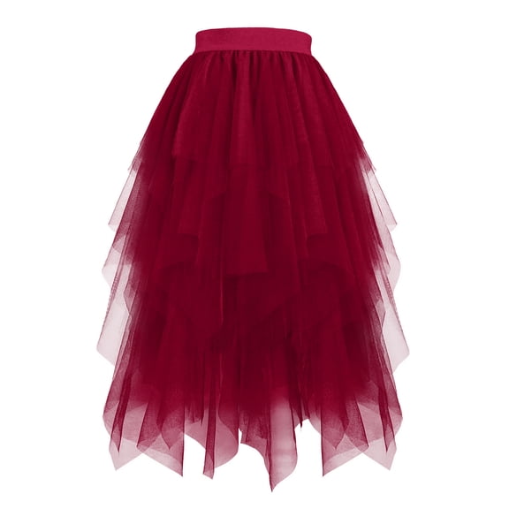 Turilly Summer Skirts for Women Tulle Skirts Layered Puffy Fairy Skirts Midi Length Irregular Tutu Skirt