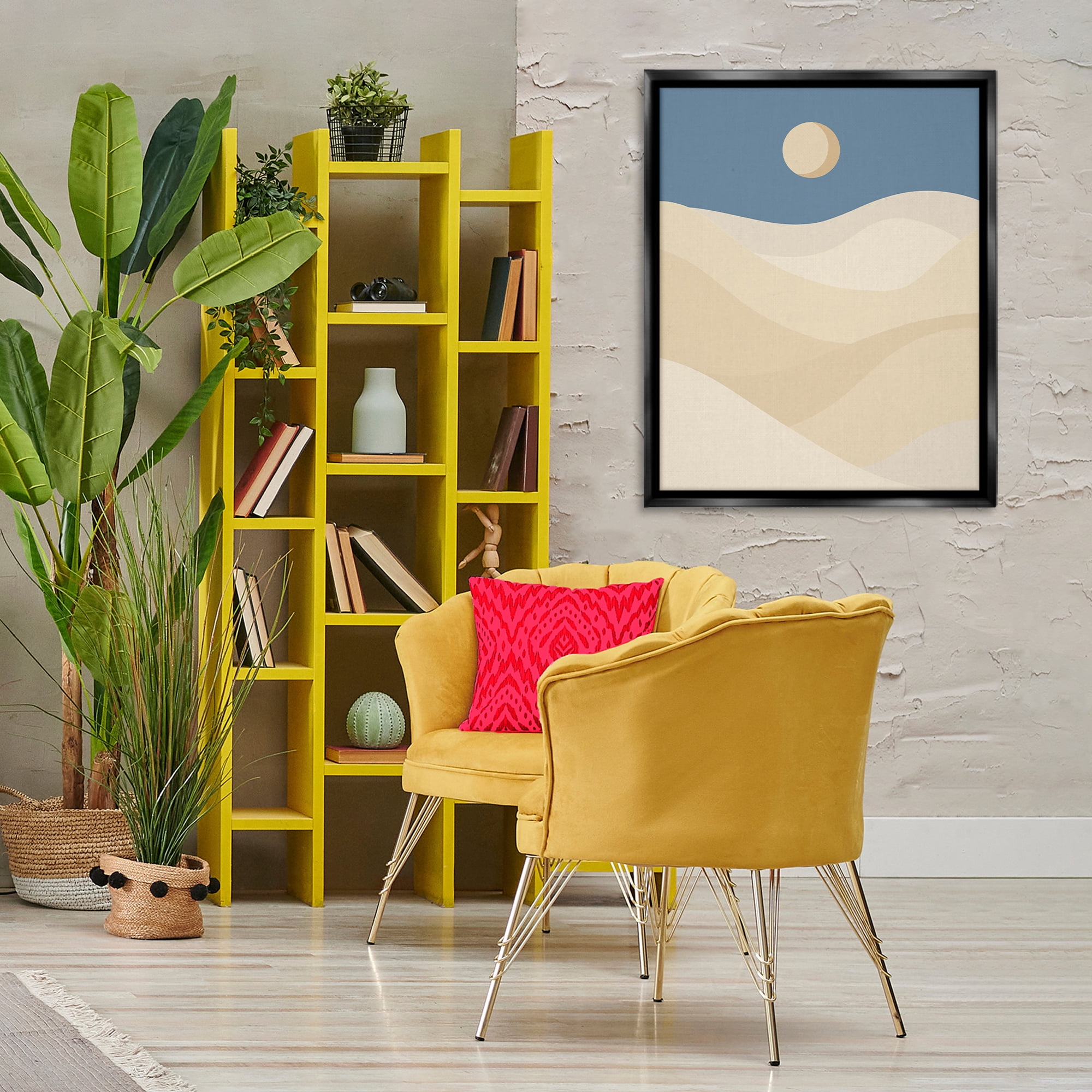 Stupell Industries Desert Dunes & Moon Landscape & Nature Painting Black Floater Framed Canvas Art Print Wall Art, 25 x 31